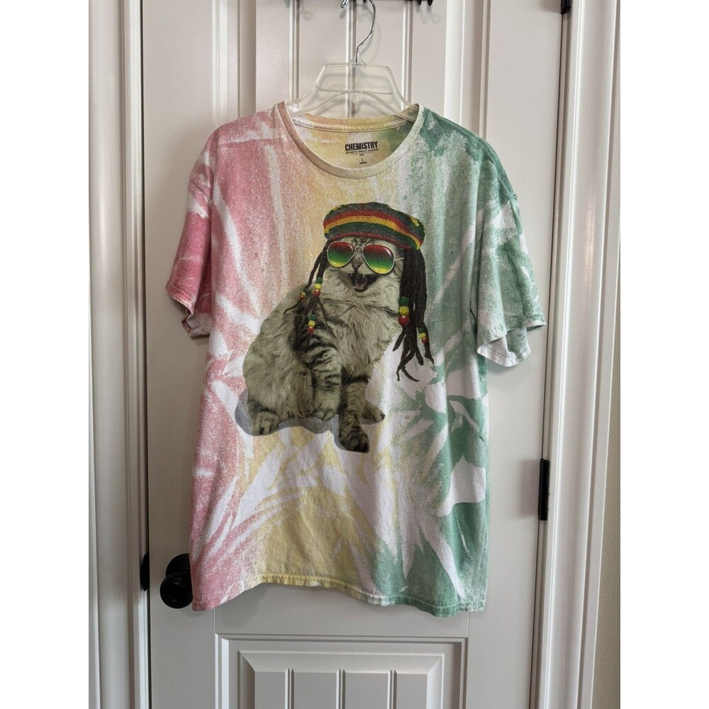 Vintage Shirt Mens Large L Cat Rasta Funny Tie Dye Y2K Graphic Tee Festival
